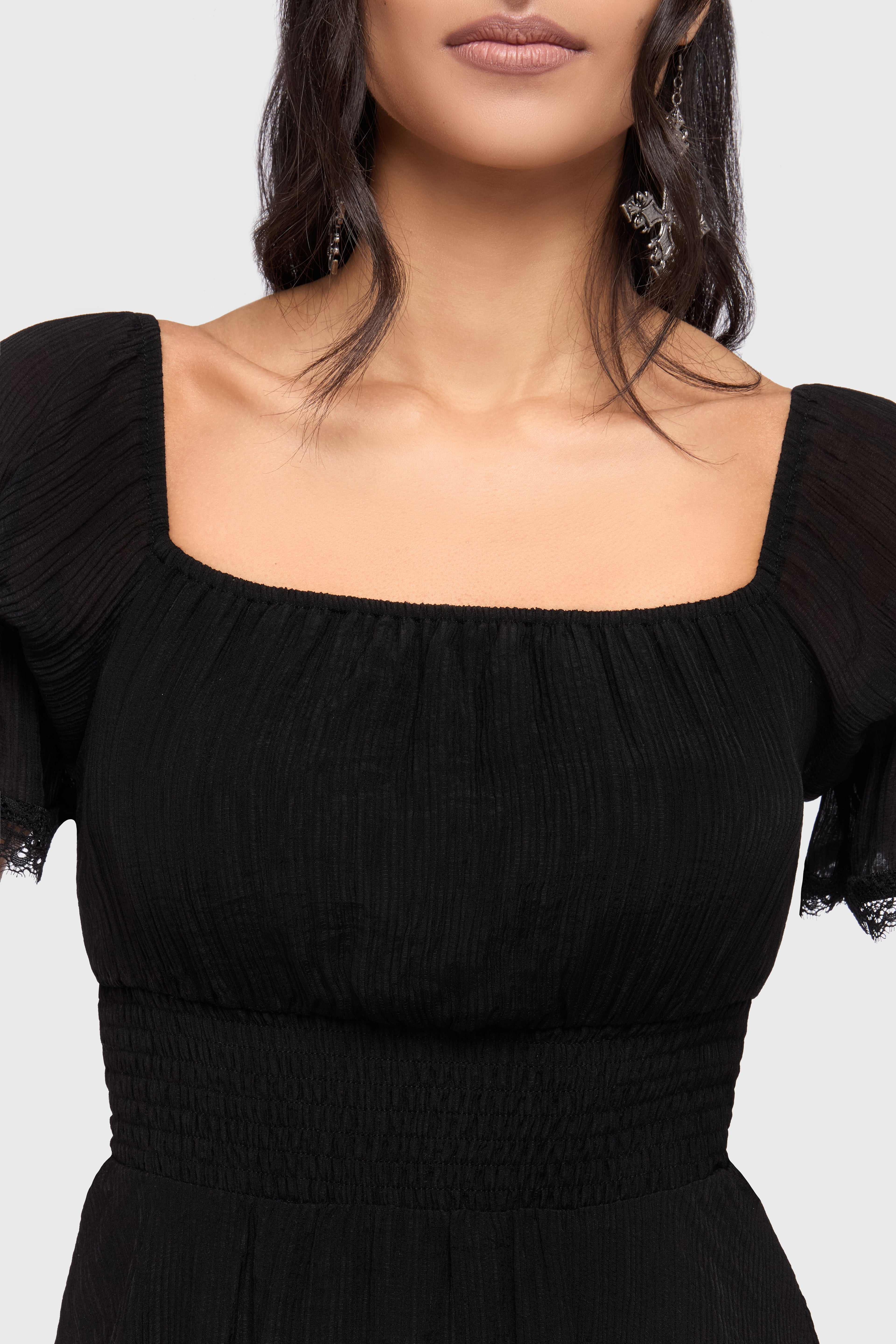 Celestial Night Off The Shoulder Mini Dress [Black]