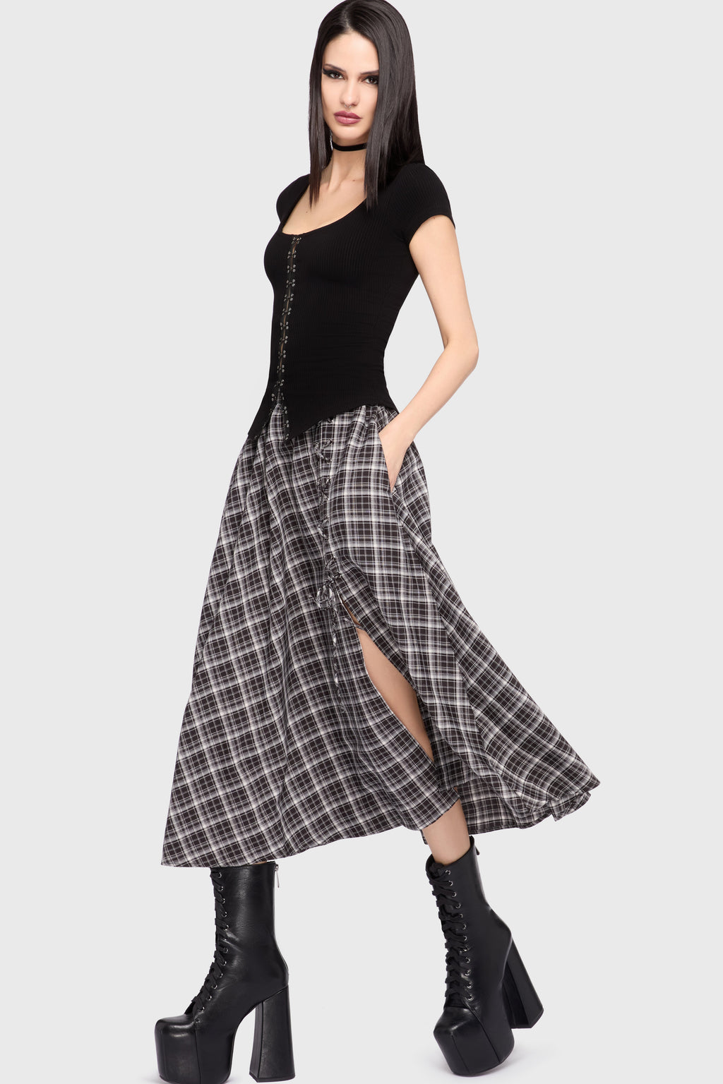Chapel Blessing Plaid Midi Skirt